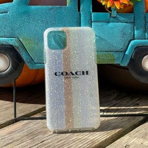 iPhone 11 Pro Max Coach glitter striped case, lightly used in great condition!